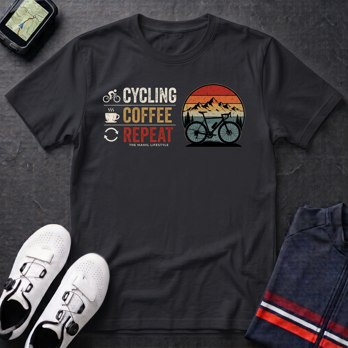 Cycling Coffee Repeat Bike T-Shirt