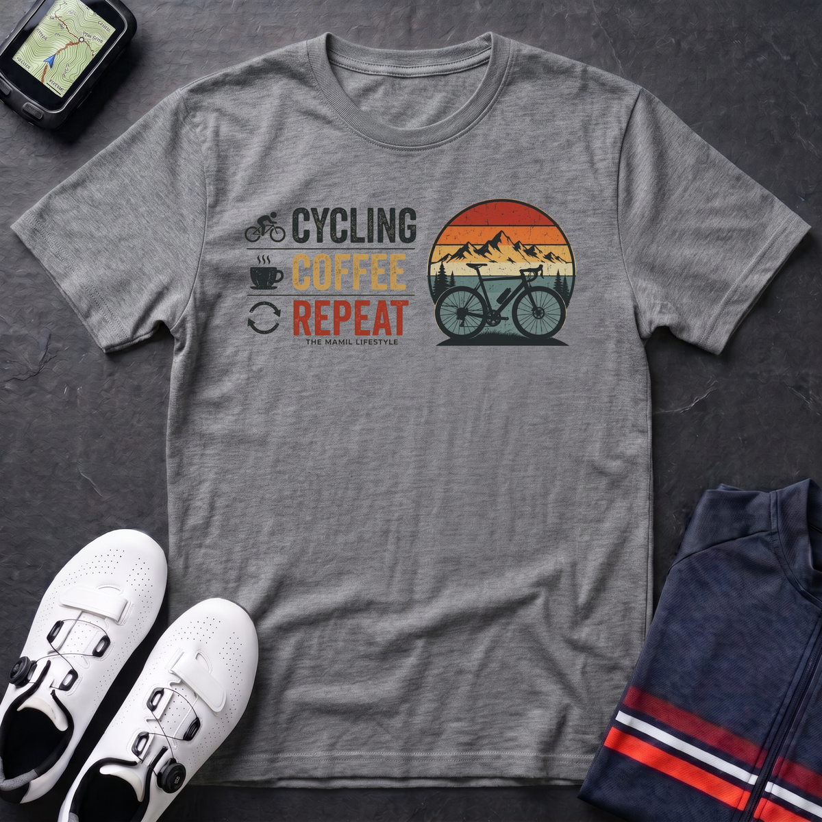 Cycling Coffee Repeat Bike T-Shirt