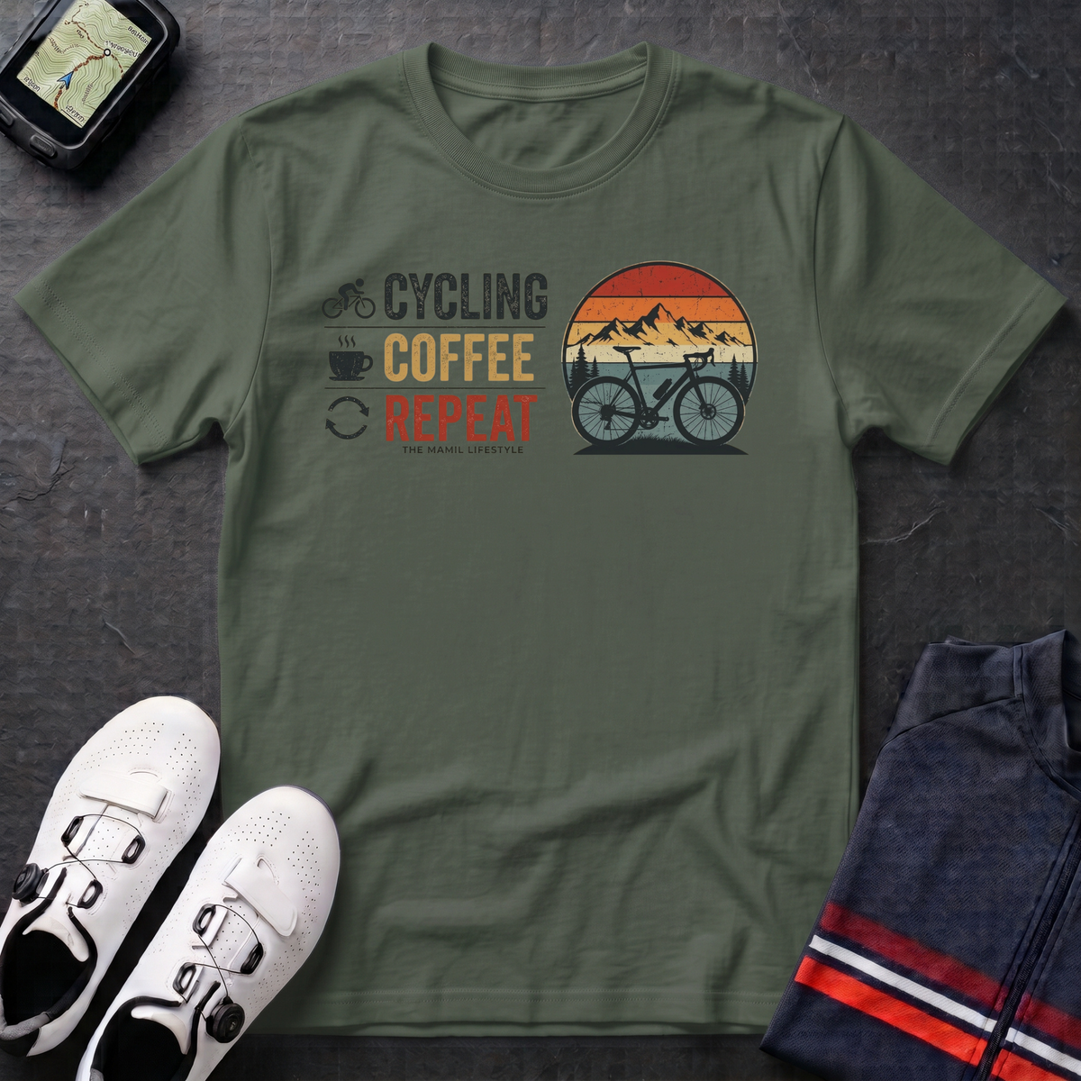 Cycling Coffee Repeat Bike T-Shirt