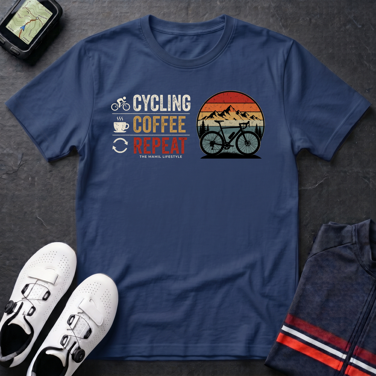 Cycling Coffee Repeat Bike T-Shirt