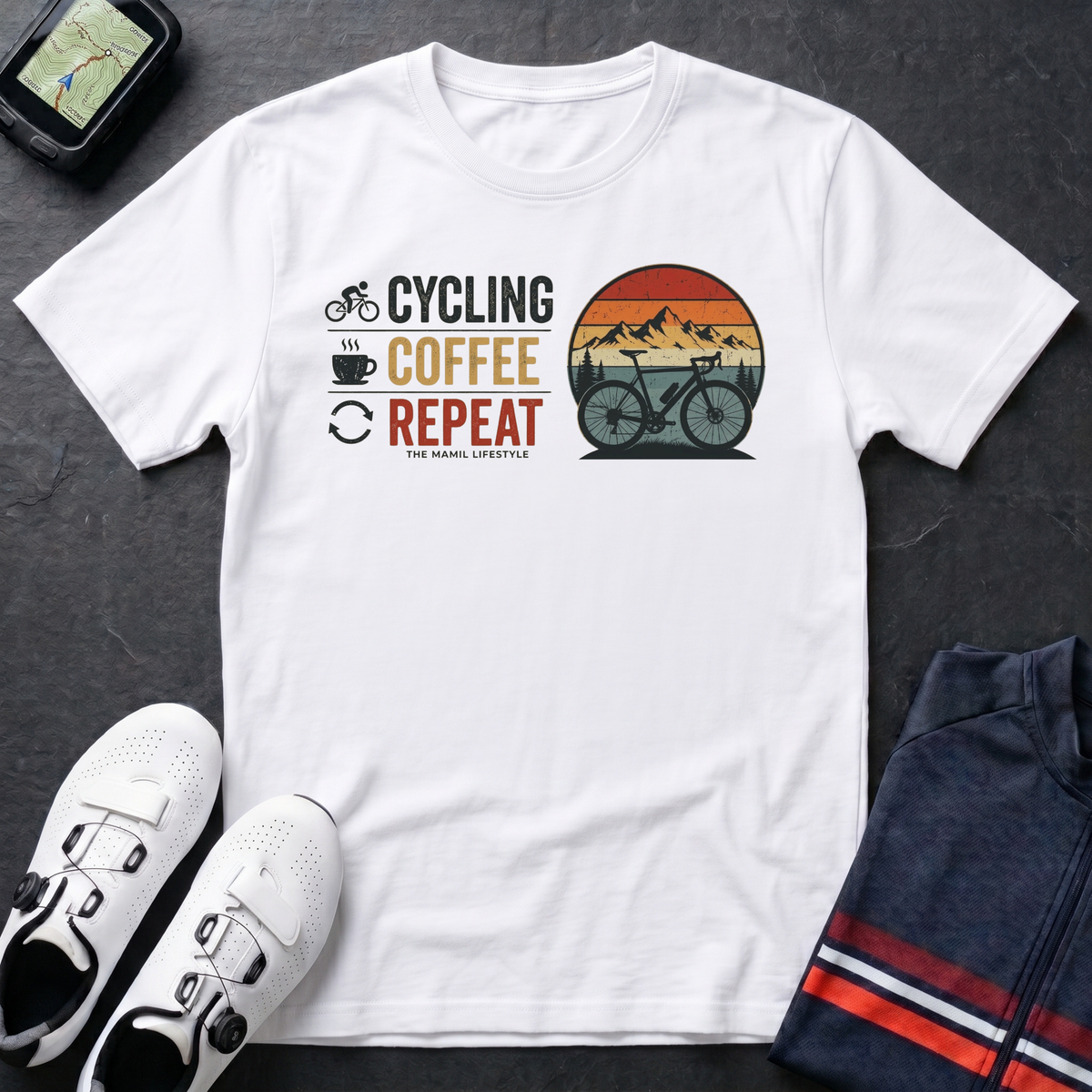 Cycling Coffee Repeat Bike T-Shirt